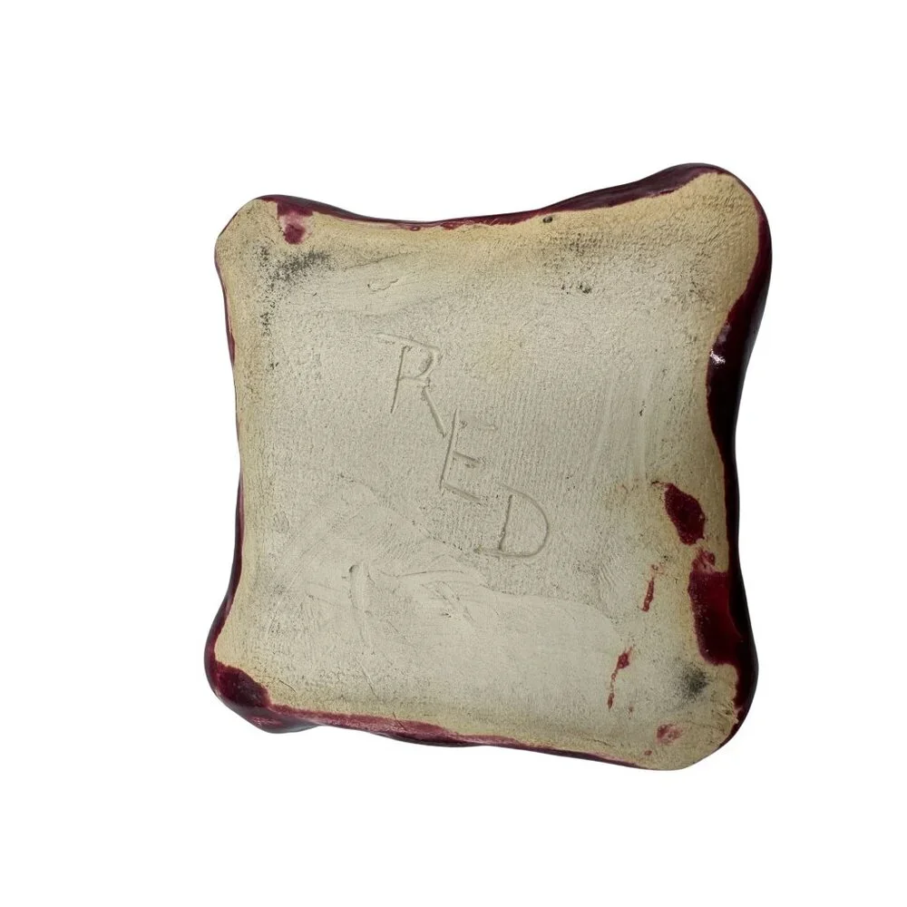 Abstract Handmade Ceramic Trinket Dishes Set Of 2 In Red & Beige Glaze Accents